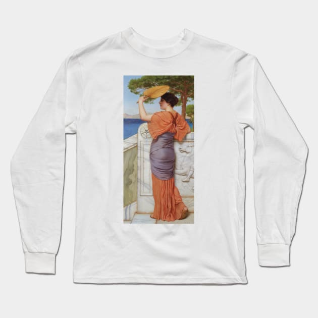 On the Balcony by John William Godward Long Sleeve T-Shirt by Classic Art Stall